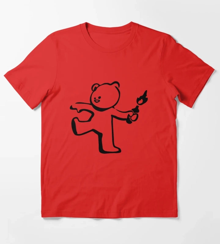 Banksy Teddy Bear Protest Molotov Cocktail T-Shirt Red