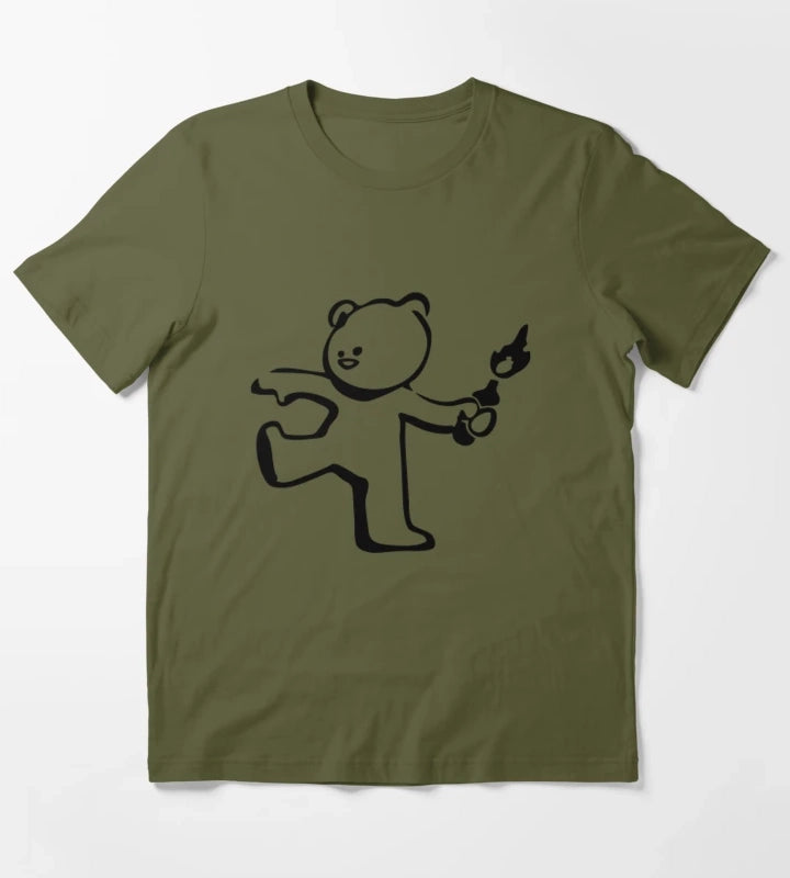 Banksy Teddy Bear Protest Molotov Cocktail T-Shirt Olive Green