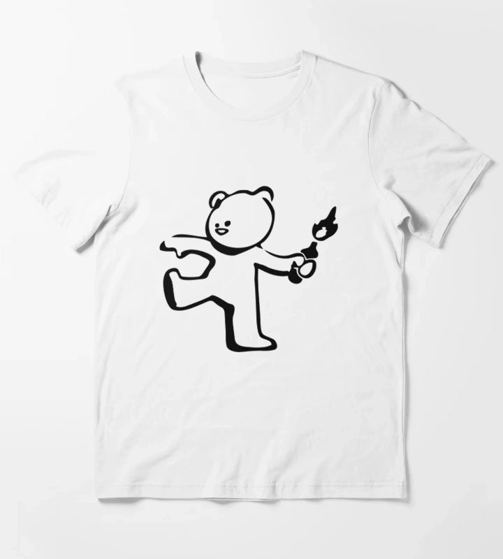 Banksy Teddy Bear Protest Molotov Cocktail T-Shirt White