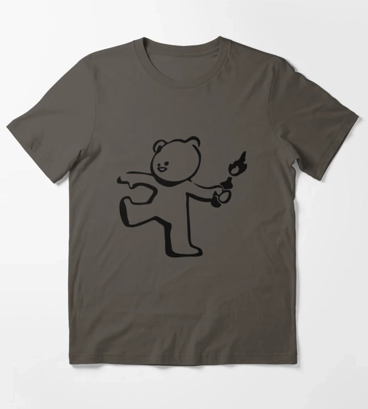 Banksy Teddy Bear Protest Molotov Cocktail T-Shirt Dark Grey