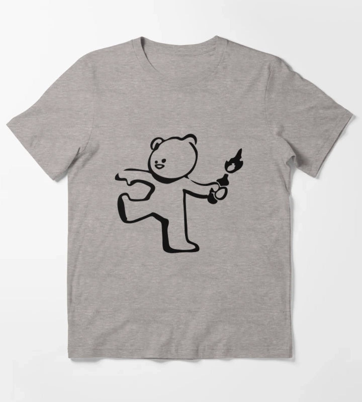 Banksy Teddy Bear Protest Molotov Cocktail T-Shirt Heather Grey