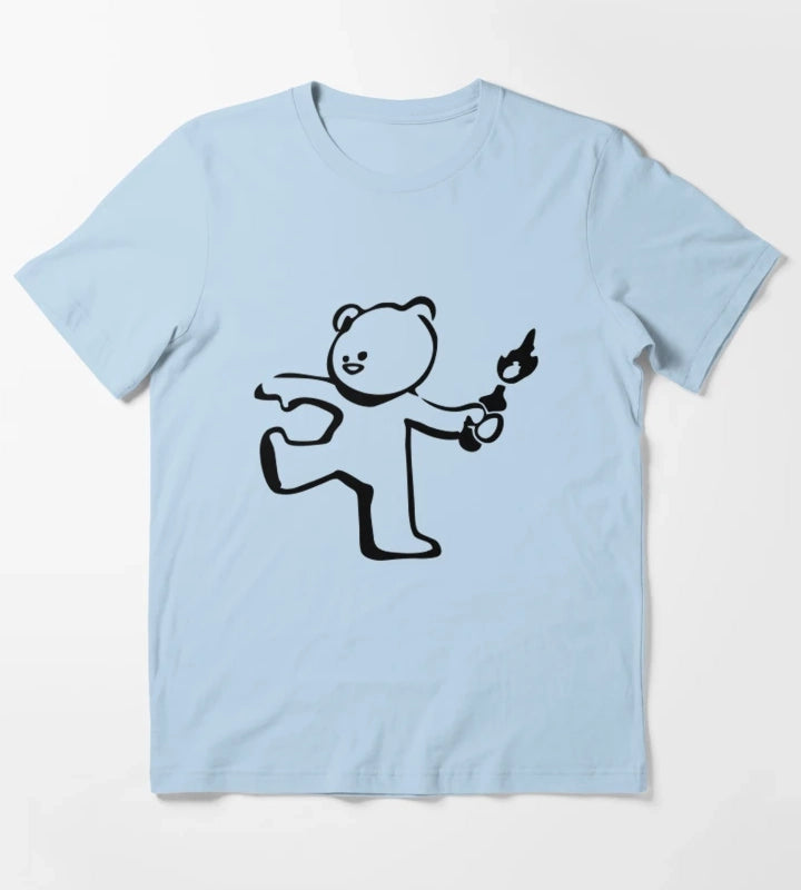 Banksy Teddy Bear Protest Molotov Cocktail T-Shirt Sky Blue