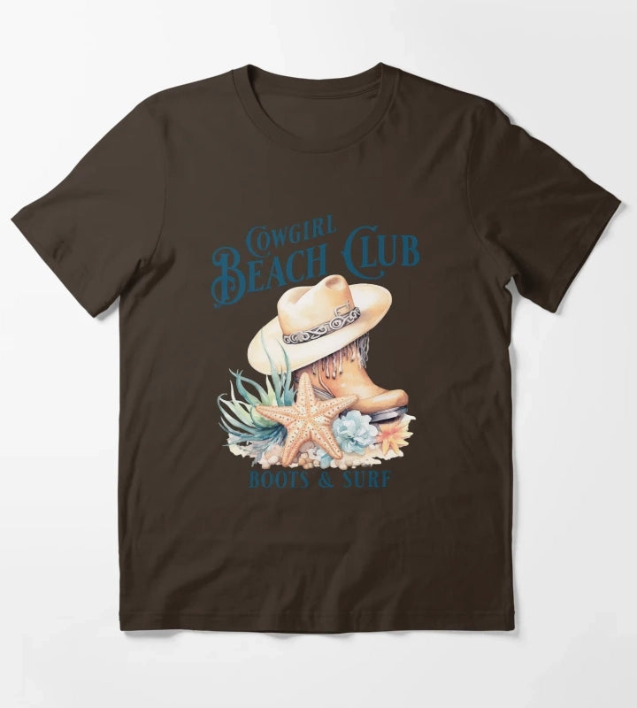 Beach Cowgirl Boots and Surf Western Cowgirl Beach Vibe T-Shirt Brown