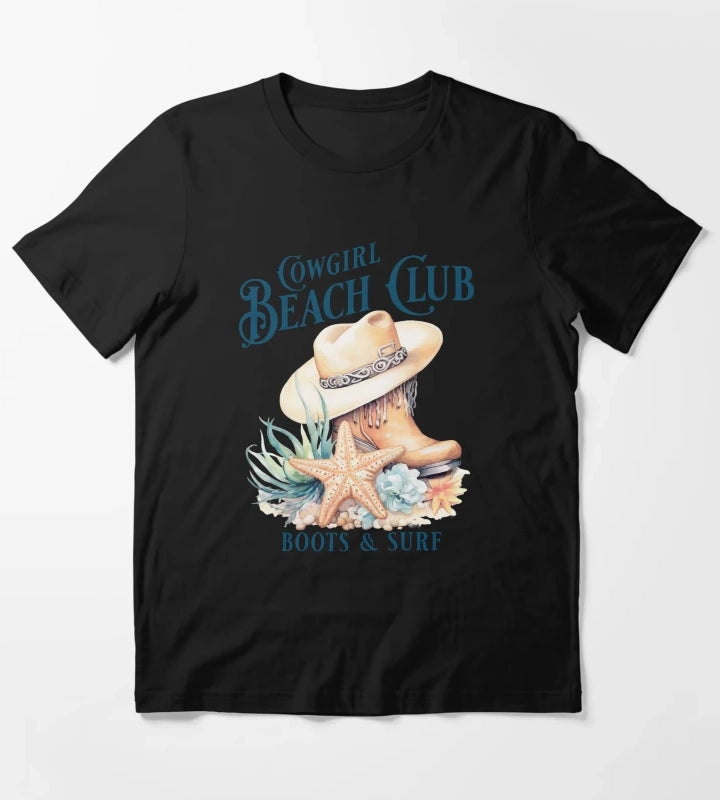Beach Cowgirl Boots and Surf Western Cowgirl Beach Vibe T-Shirt