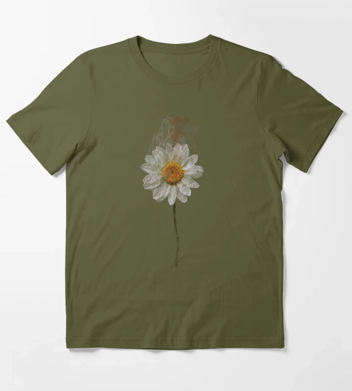 Beautiful white daisy art T-Shirt Olive Green