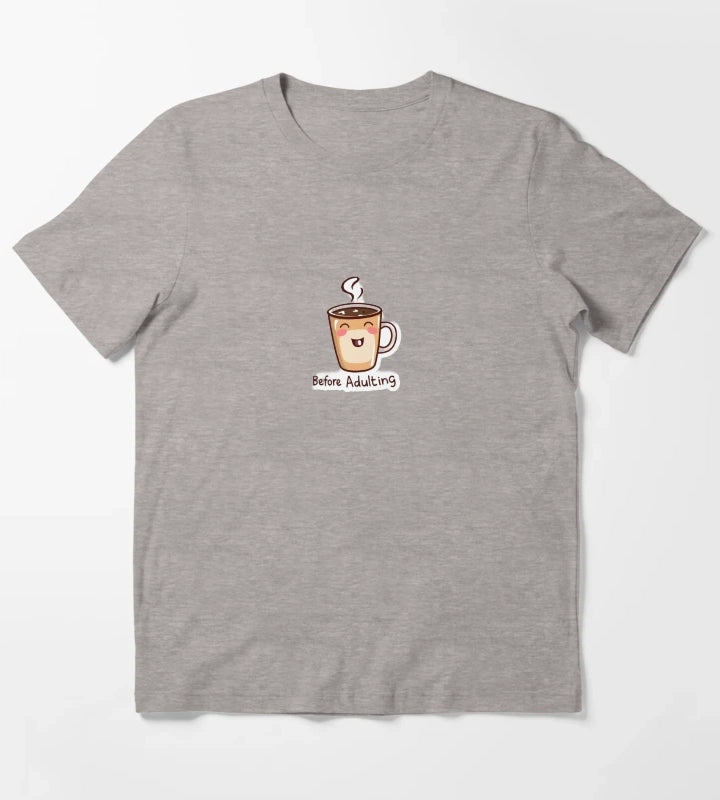 Before Adulting Cute Coffee Mug Illustration T-Shirt Heather Grey