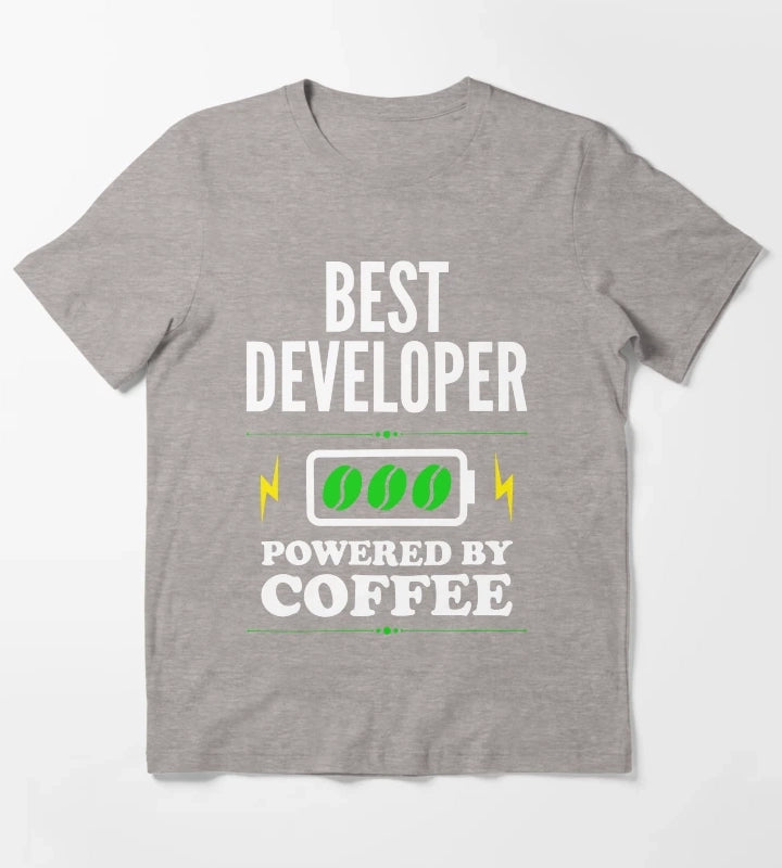 Best Developer Powered By Coffee for Developer T-Shirt Heather Grey