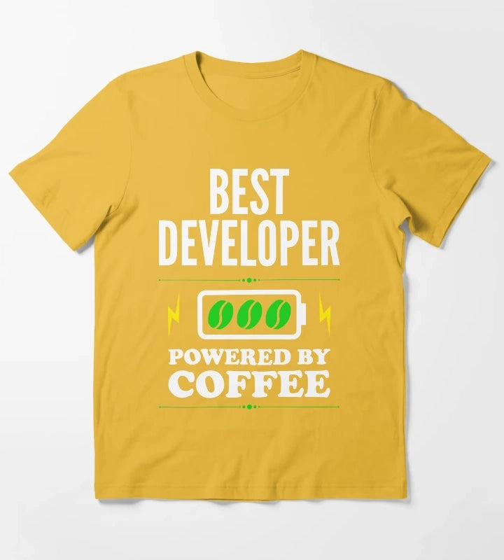 Best Developer Powered By Coffee for Developer T-Shirt Yellow