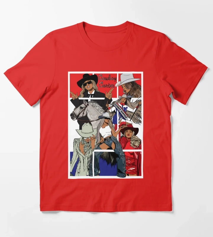 Beyonce Cowboy Carter WhiteTrim T-Shirt Red