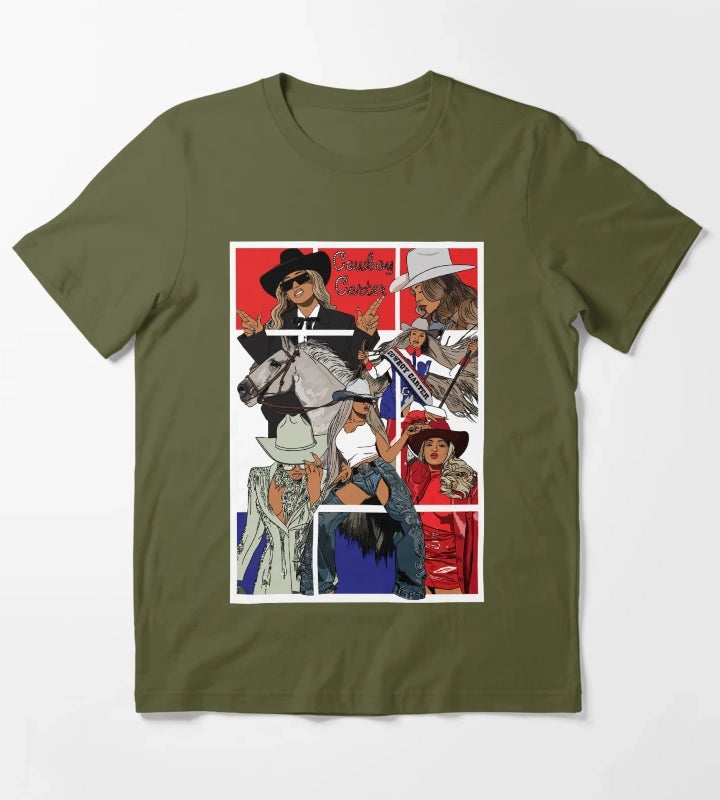 Beyonce Cowboy Carter WhiteTrim T-Shirt Olive Green