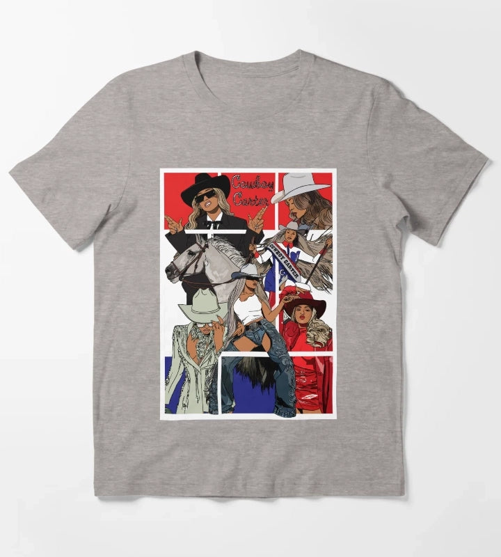 Beyonce Cowboy Carter WhiteTrim T-Shirt Heather Grey
