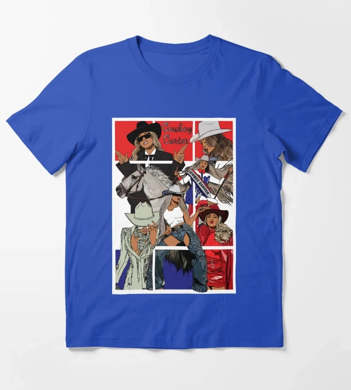 Beyonce Cowboy Carter WhiteTrim T-Shirt Blue