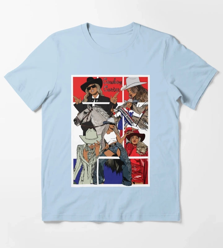 Beyonce Cowboy Carter WhiteTrim T-Shirt Sky Blue