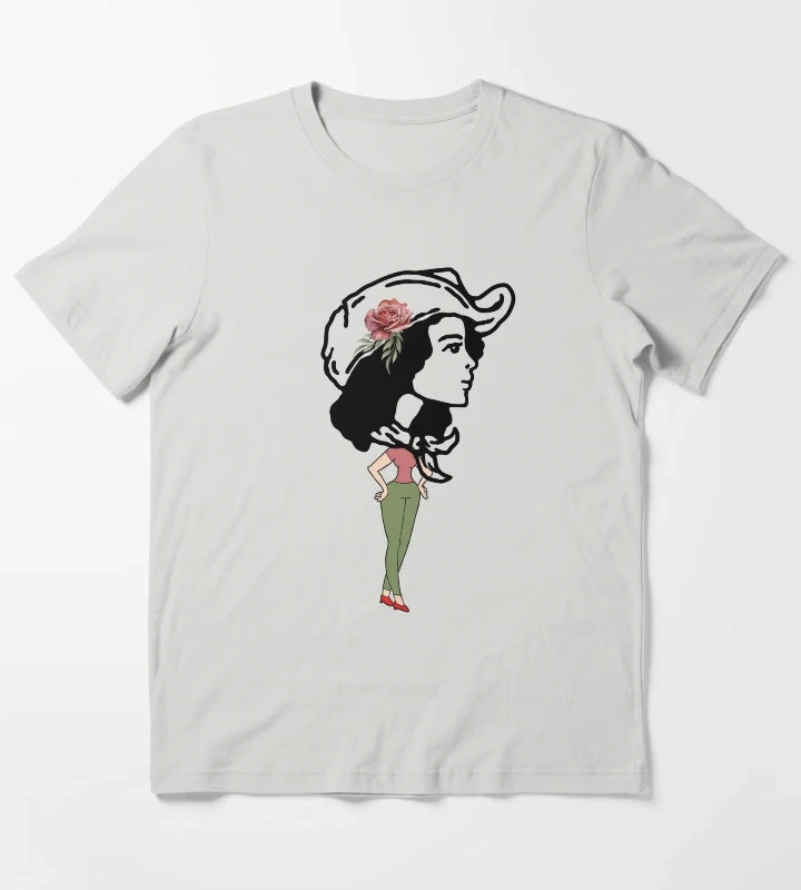 Big head Cowgirl Western world T-Shirt Light Grey