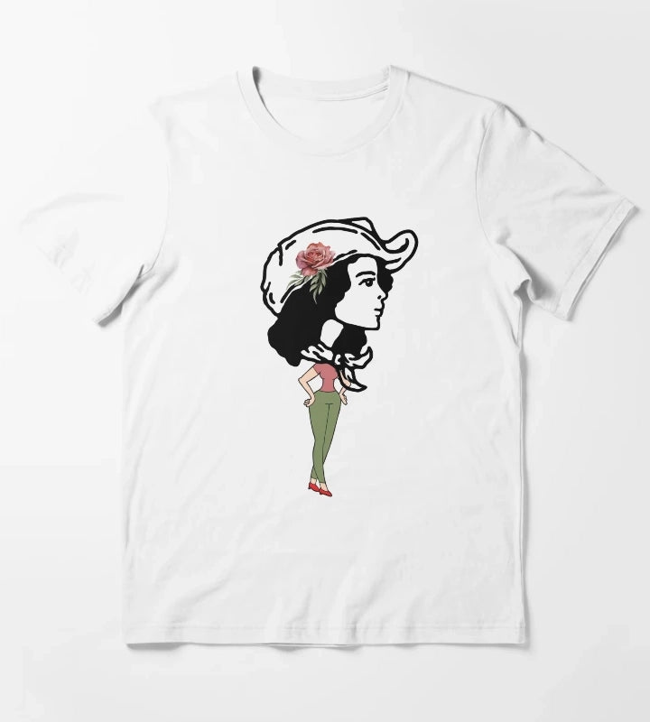 Big head Cowgirl Western world T-Shirt White
