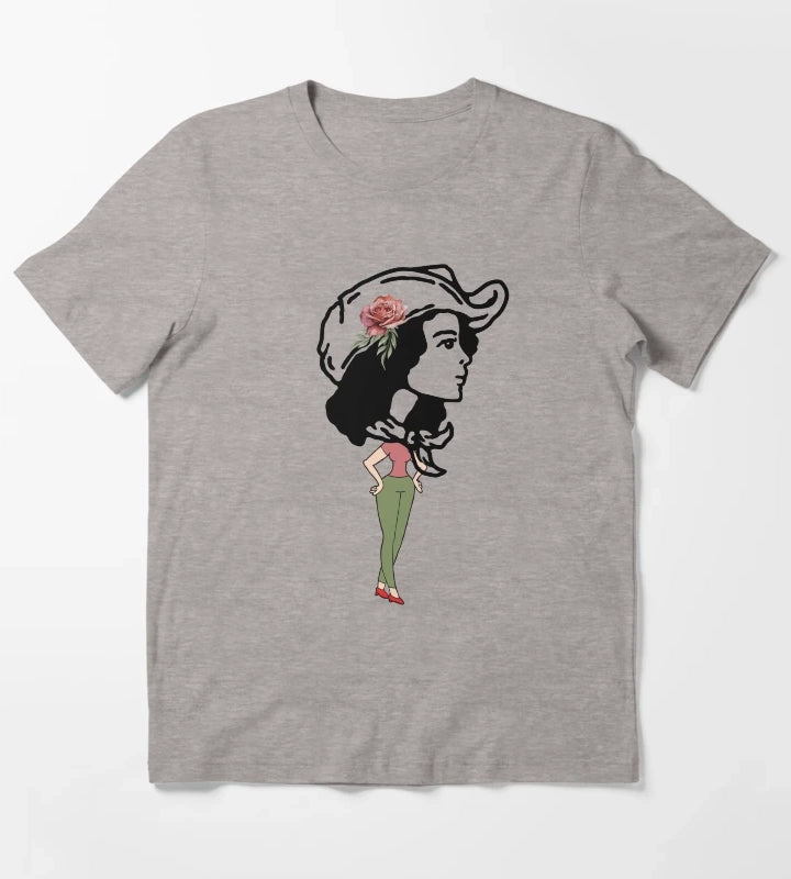 Big head Cowgirl Western world T-Shirt Heather Grey