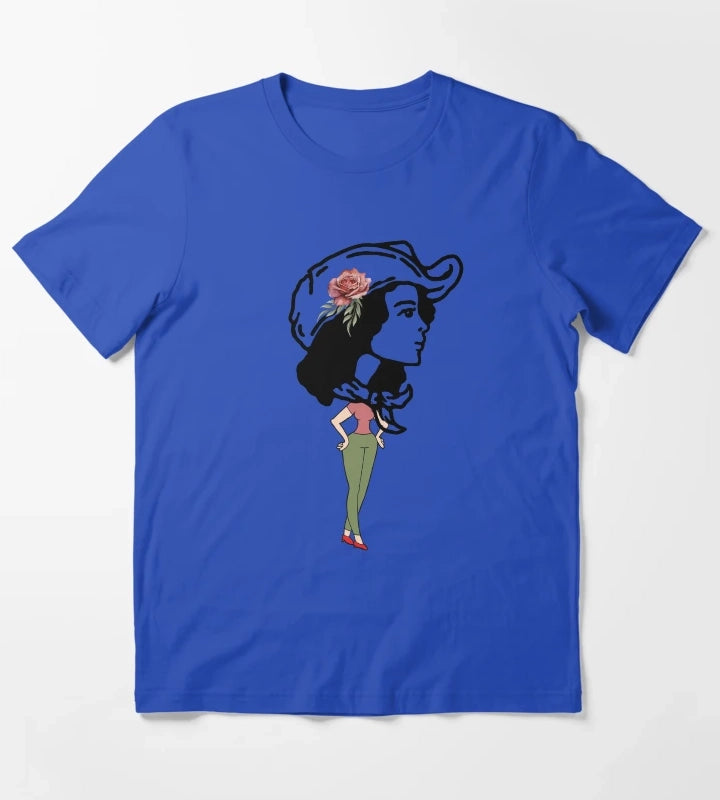 Big head Cowgirl Western world T-Shirt Blue