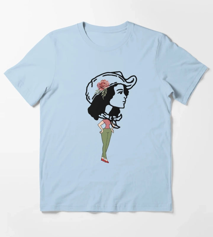 Big head Cowgirl Western world T-Shirt Sky Blue