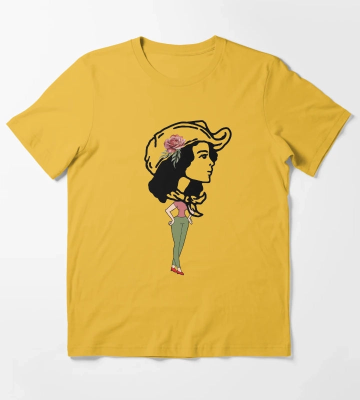 Big head Cowgirl Western world T-Shirt Yellow