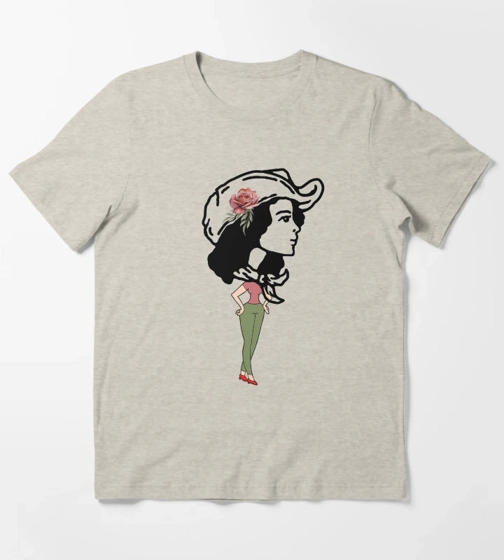 Big head Cowgirl Western world T-Shirt Cream