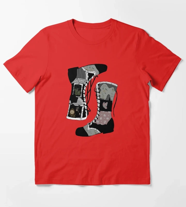 Black Boots that were made for Walking T-Shirt Red