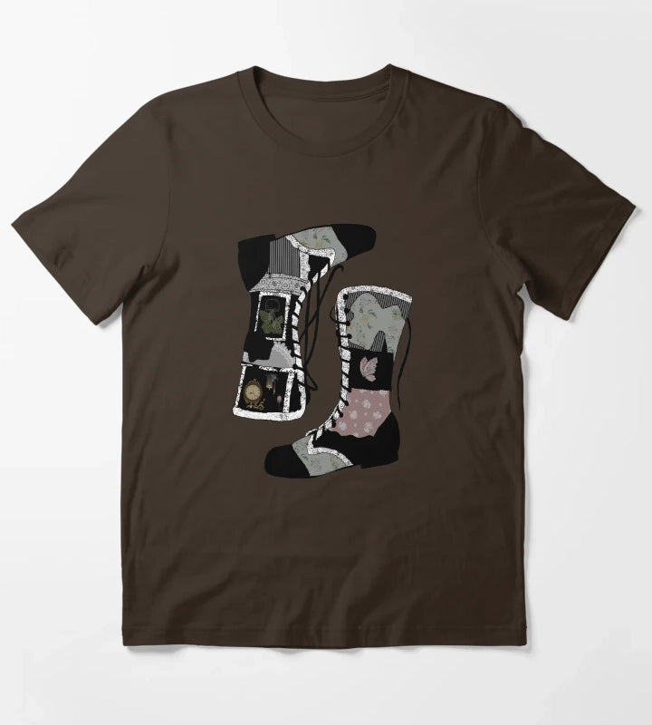 Black Boots that were made for Walking T-Shirt Brown