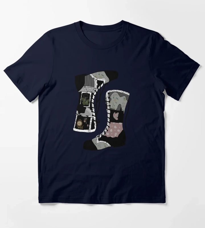 Black Boots that were made for Walking T-Shirt Navy