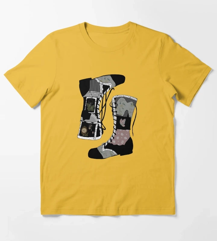 Black Boots that were made for Walking T-Shirt Yellow