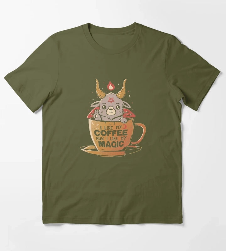 Black Coffee Cute Evil Baphomet Gift Tshirt T-Shirt Olive Green