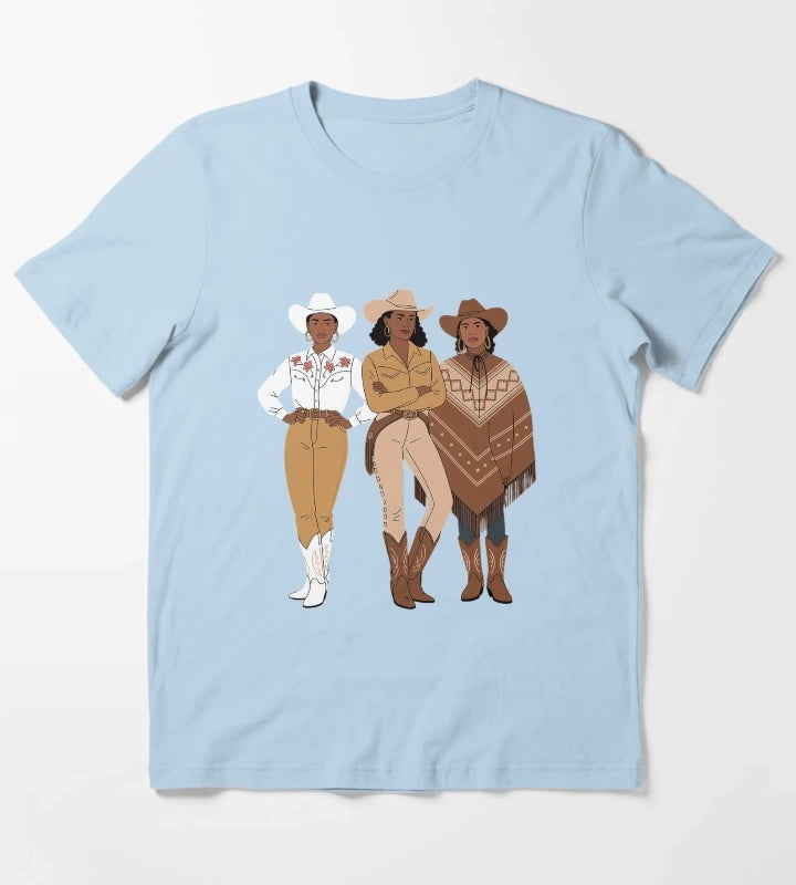 Black Cowgirl Melanin Western Rodeo T-Shirt Sky Blue