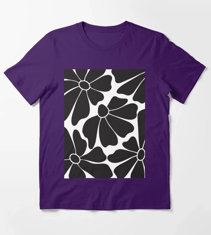 Black Daisy Floral Pattern T-Shirt Purple