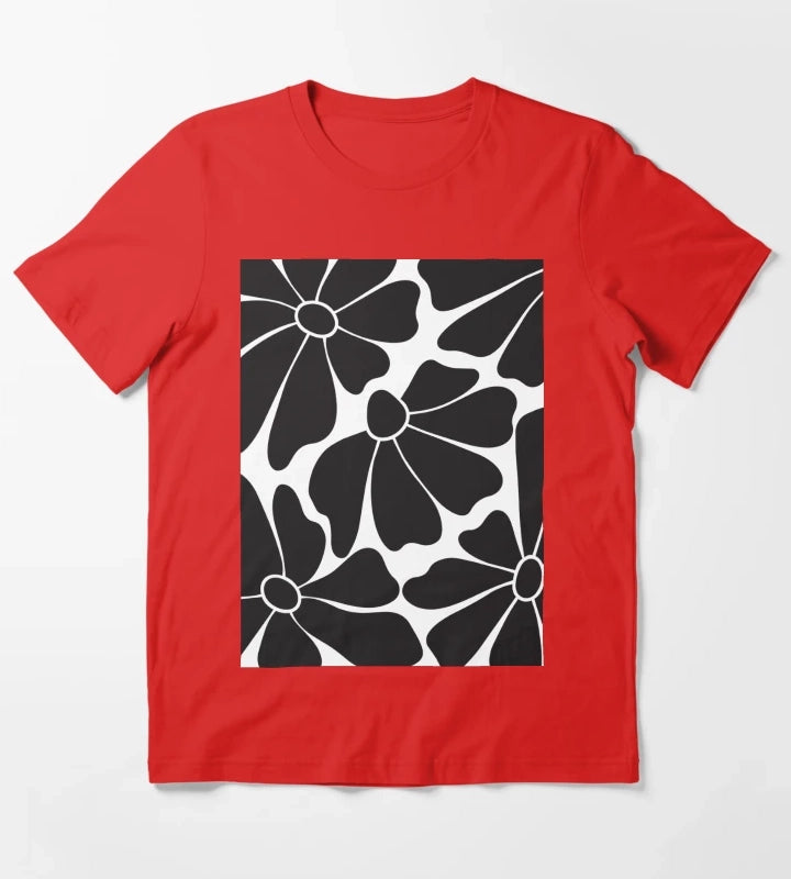 Black Daisy Floral Pattern T-Shirt Red