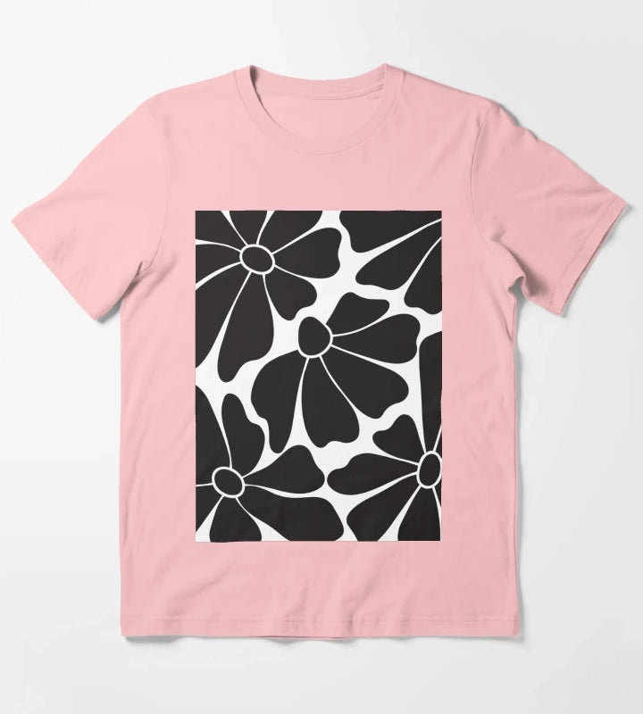 Black Daisy Floral Pattern T-Shirt Dark Grey