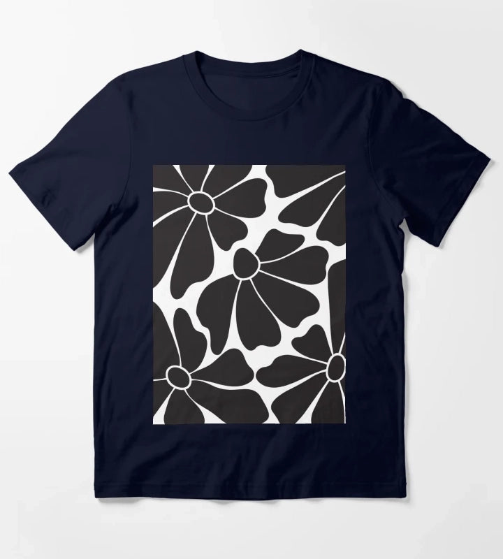 Black Daisy Floral Pattern T-Shirt Navy