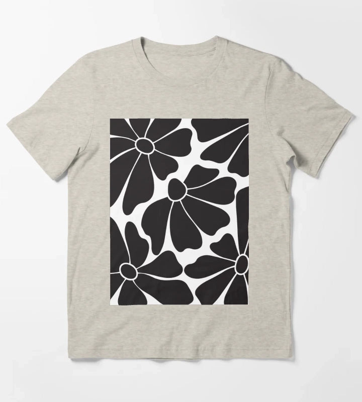 Black Daisy Floral Pattern T-Shirt Cream