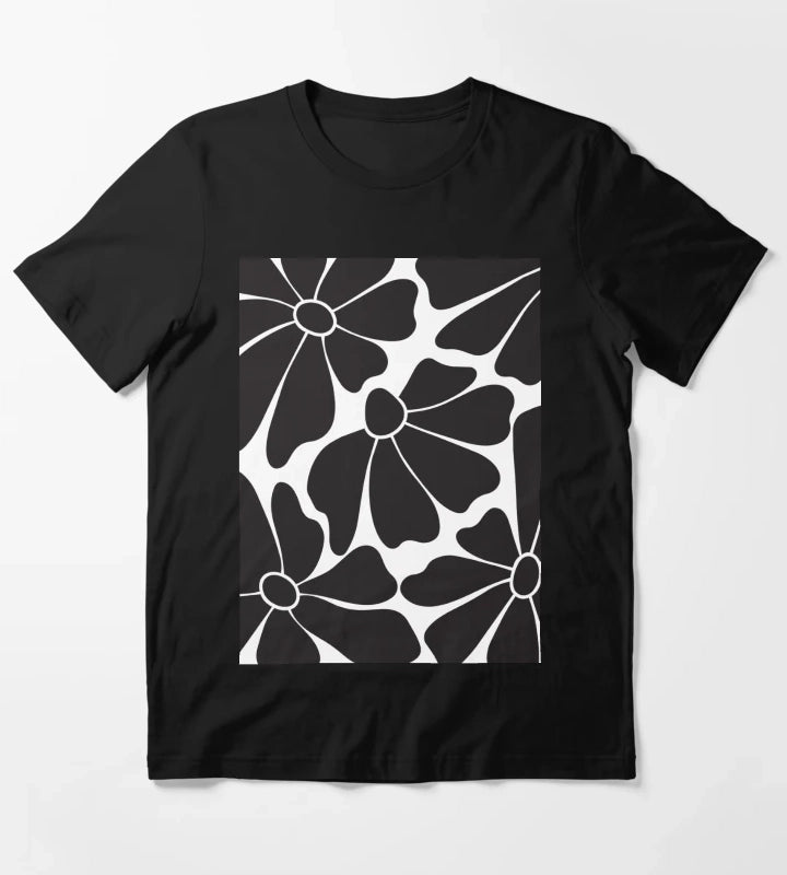 Black Daisy Floral Pattern T-Shirt