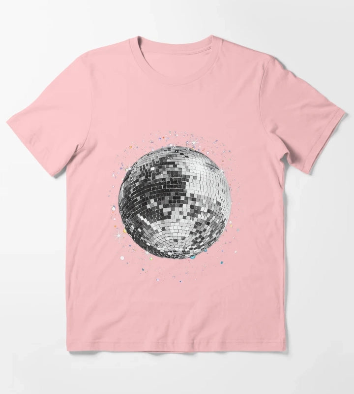 Black and White Disco Ball Club Retro T-Shirt Dark Grey