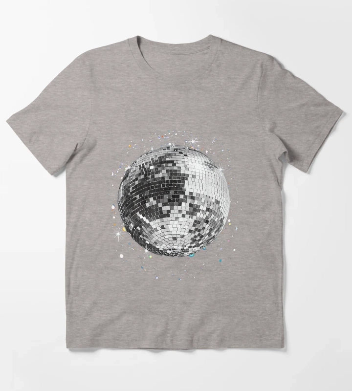 Black and White Disco Ball Club Retro T-Shirt Heather Grey