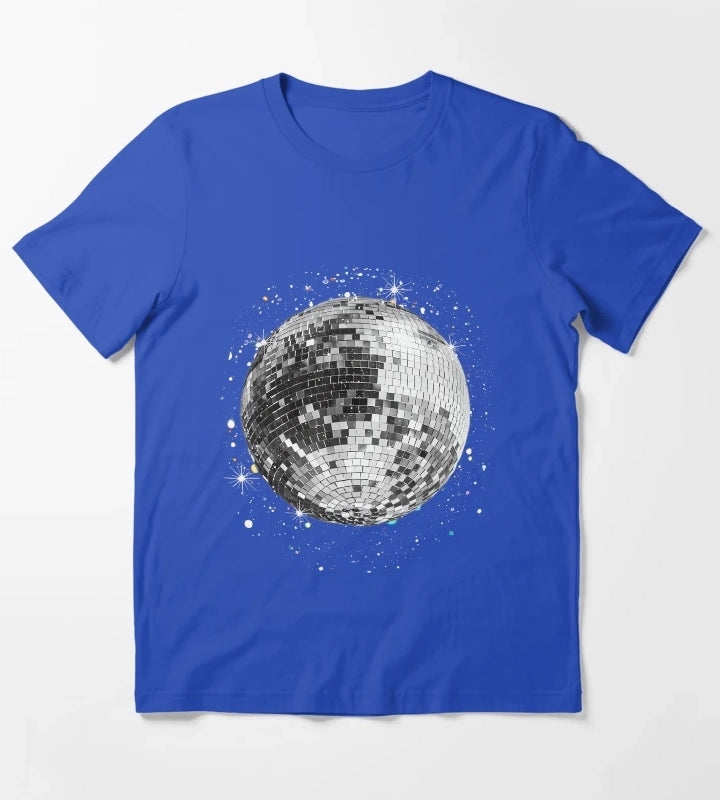 Black and White Disco Ball Club Retro T-Shirt Blue