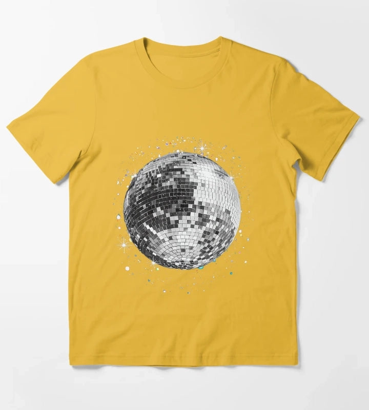 Black and White Disco Ball Club Retro T-Shirt Yellow