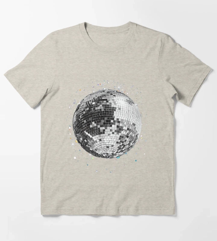 Black and White Disco Ball Club Retro T-Shirt Cream