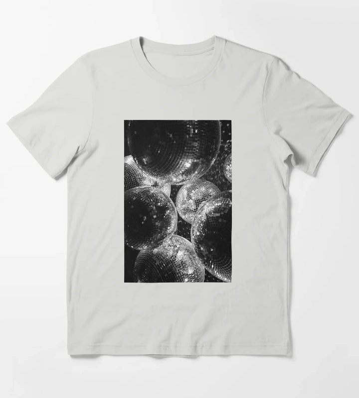 Black and White Disco Shining Balls T-Shirt Light Grey