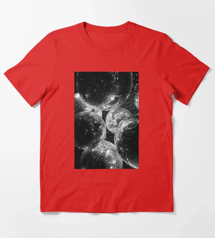 Black and White Disco Shining Balls T-Shirt Red