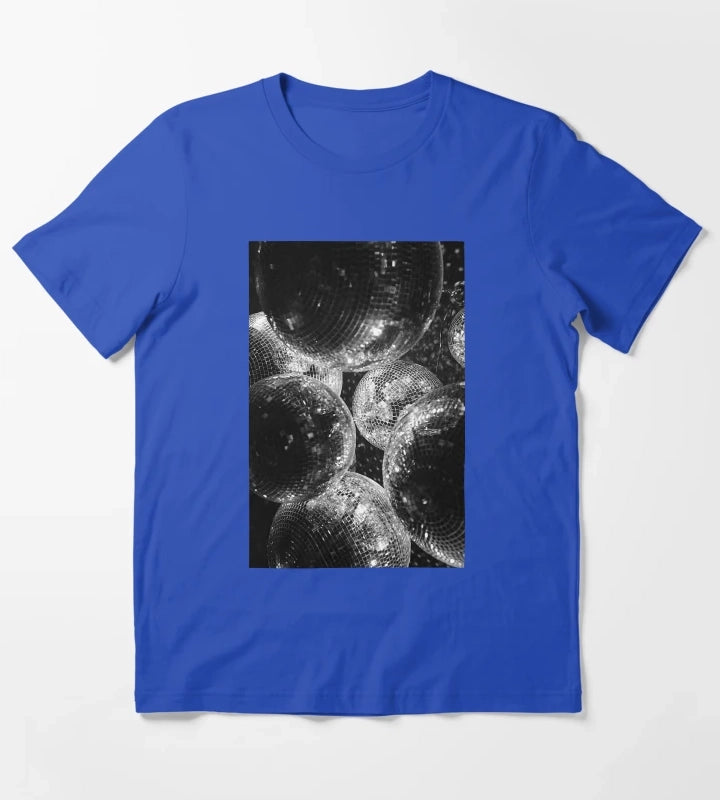 Black and White Disco Shining Balls T-Shirt Blue