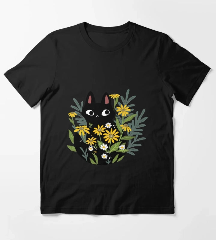 Black cat with flowers T-Shirt