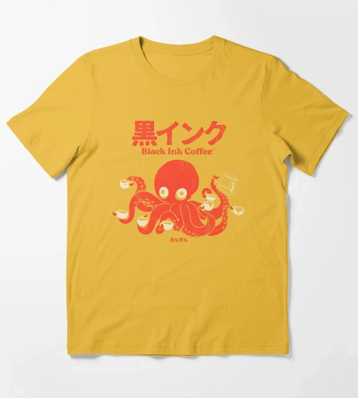 Black ink coffee T-Shirt Yellow