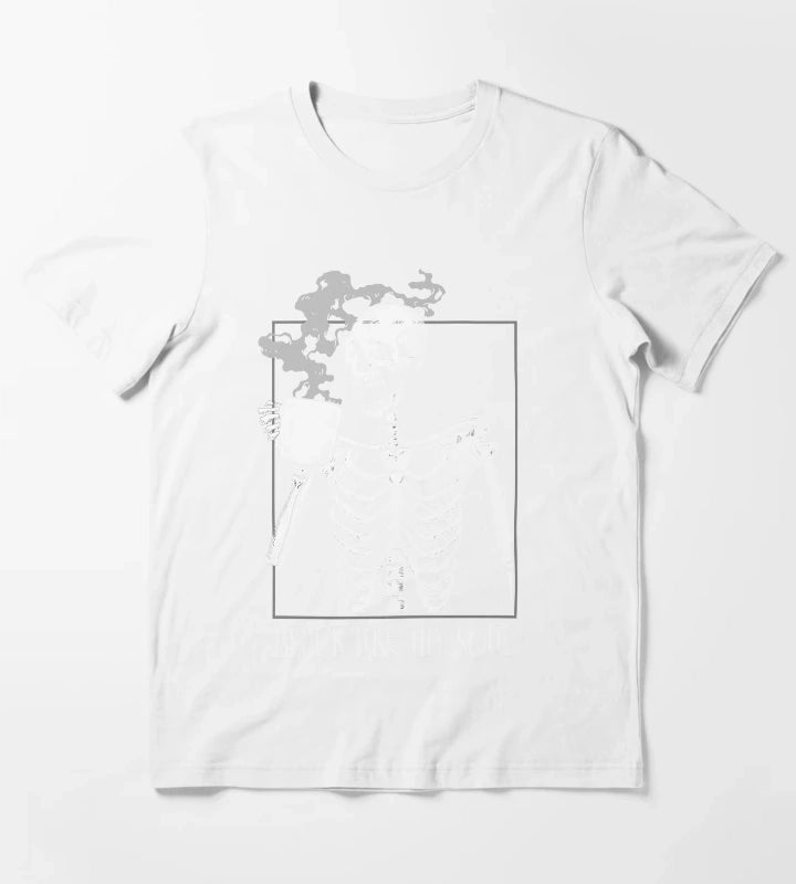 Black like my soul Skeleton drinking coffee T-Shirt White