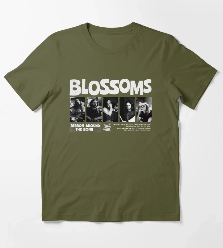 Blossoms Black Photo T-Shirt Olive Green