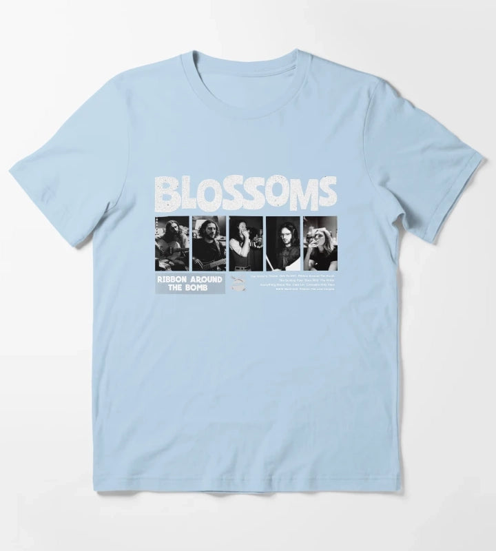 Blossoms Black Photo T-Shirt Sky Blue