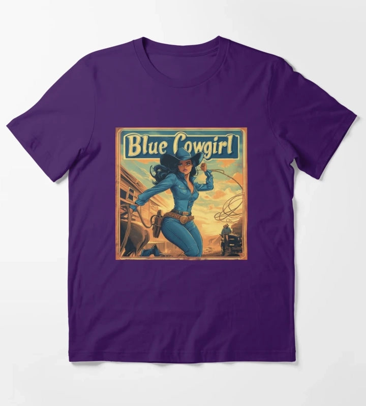 Blue Cowgirl Western Adventure Illustration T-Shirt Purple